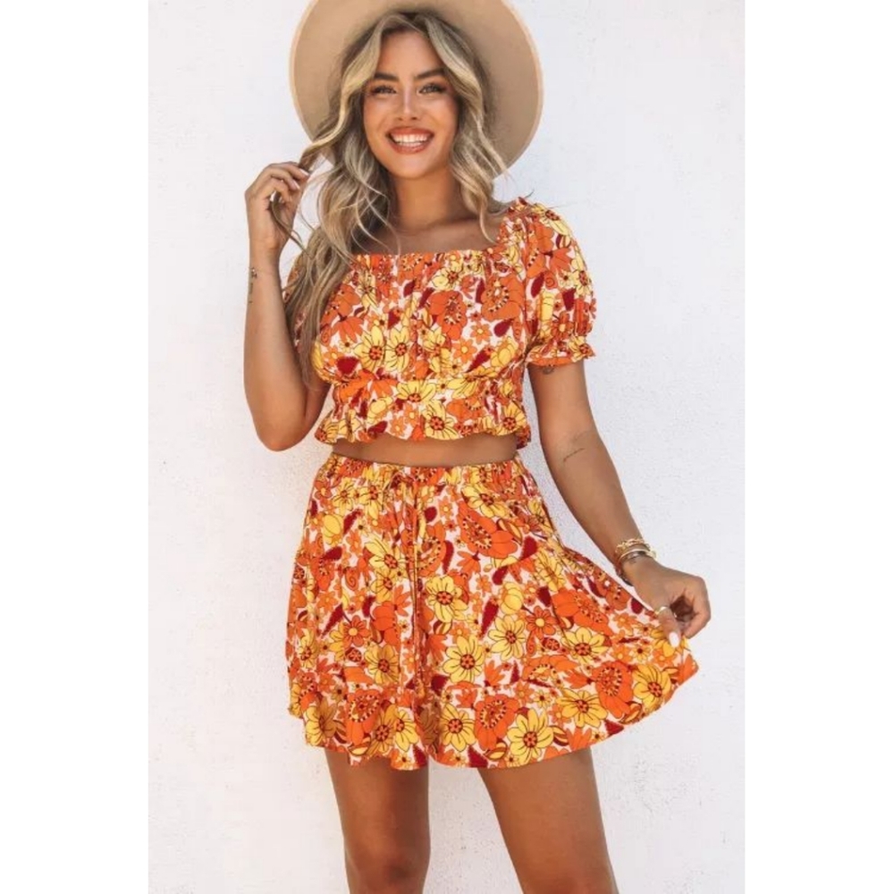 LAST ONE! Plus Size ARIA Floral Boho 2 Piece Skirt Set With Off The Shoulder Top - Picture 3 of 8